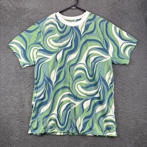 Street Vibes Women's XL Blue Green Swirl Print T Shirt 75% Cotton
